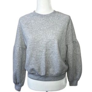 Aerie Crewneck Pullover Sweatshirt Puffy Long Sleeves Light Gray Size XS